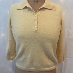 Vtg. Griffen Cashmere Women's Yellow Henley Collared 3/4 Sleeve Sweater Size PL